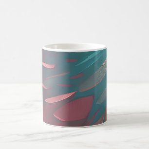 Taza De Café Plumas abstractas rosadas y azul verdoso