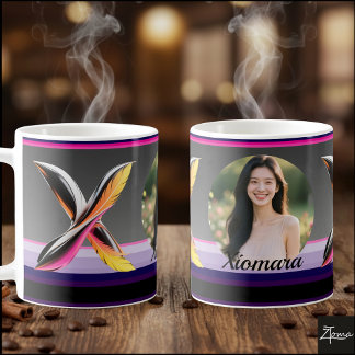 Taza De Café Plumas neón de letra X líquida abstracta