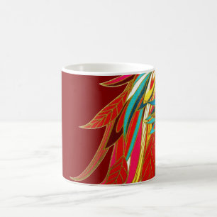 Taza De Café Plumas Tribales Exóticas Coloridas Rojas