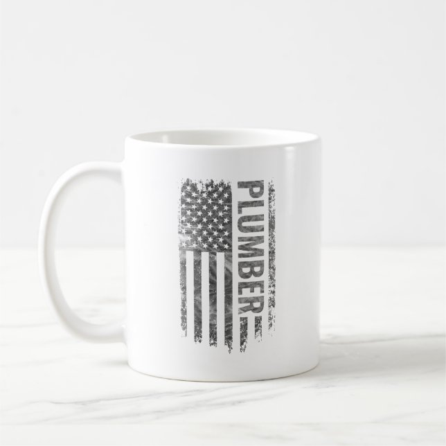 Taza De Café Plumber USA Flag Distressed design (Izquierda)