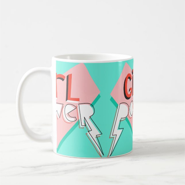 Taza De Café Poder chica. Diseño lindo con eslogan gráfico bril (Izquierda)