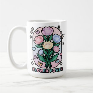Taza De Café Poder de Flor Dibujo Simple Animado Colorido Blanc
