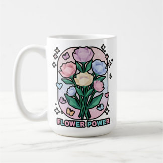Taza De Café Poder de Flor Dibujo Simple Animado Colorido Blanc