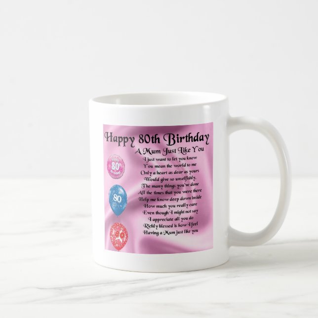 Taza De Café Poema de la mamá - 80.o cumpleaños (Derecha)