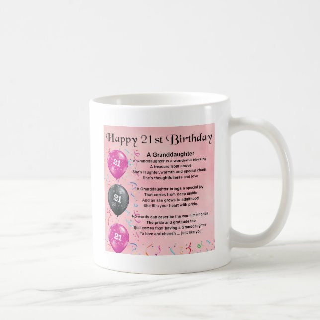 Taza De Café Poema de la nieta - 21ro cumpleaños (Derecha)
