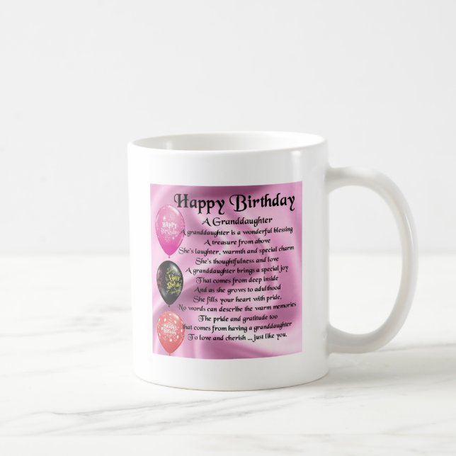 Taza De Café Poema de la nieta - diseño del feliz cumpleaños (Derecha)