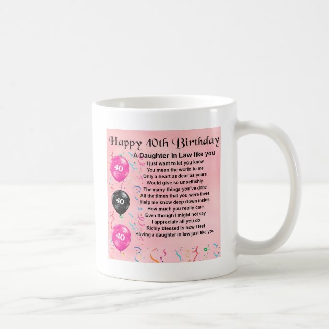 Taza De Café Poema de la nuera - 40.o cumpleaños (Derecha)