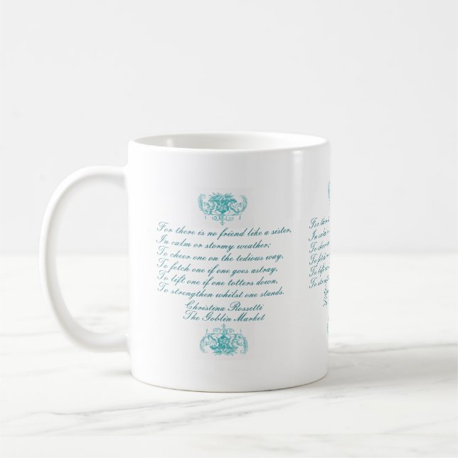 Taza De Café Poema de las hermanas de Christina Rossetti Turquo (Izquierda)