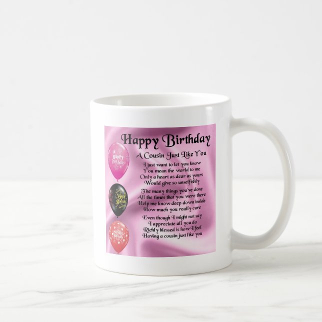 Taza De Café Poema del primo - rosa - feliz cumpleaños (Derecha)