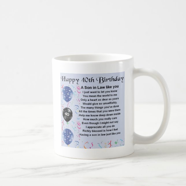 Taza De Café Poema del yerno - 40.o diseño del cumpleaños (Derecha)