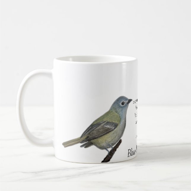 Taza De Café Poesía Vireo de cabeza azul café tazón blanco (Izquierda)