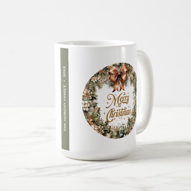 Taza De Café Poinsette blanco y verde sabio a la moda (Anverso derecho)