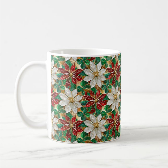 Taza De Café Poinsettia blanca de oro verde (Izquierda)