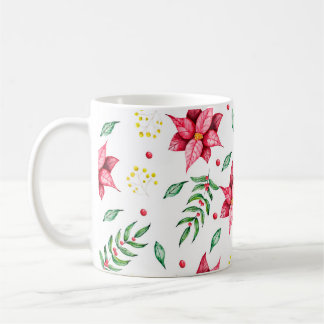 Taza De Café Poinsettia floral moderna acuática