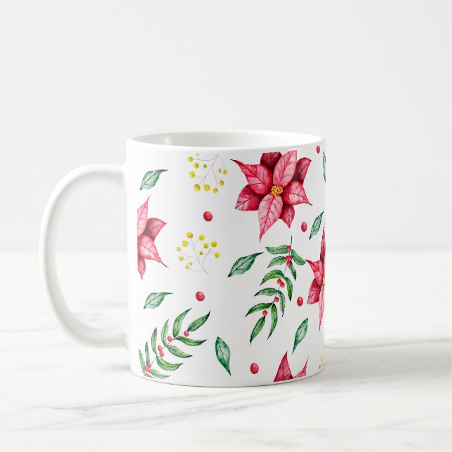 Taza De Café Poinsettia floral moderna acuática (Izquierda)