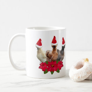 Taza De Café Poinsettia Navidades del trío de pollo de Silkie 