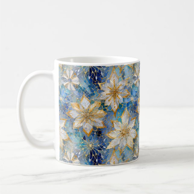 Taza De Café Poinsettias de los Navidades Blue White Gold (Izquierda)