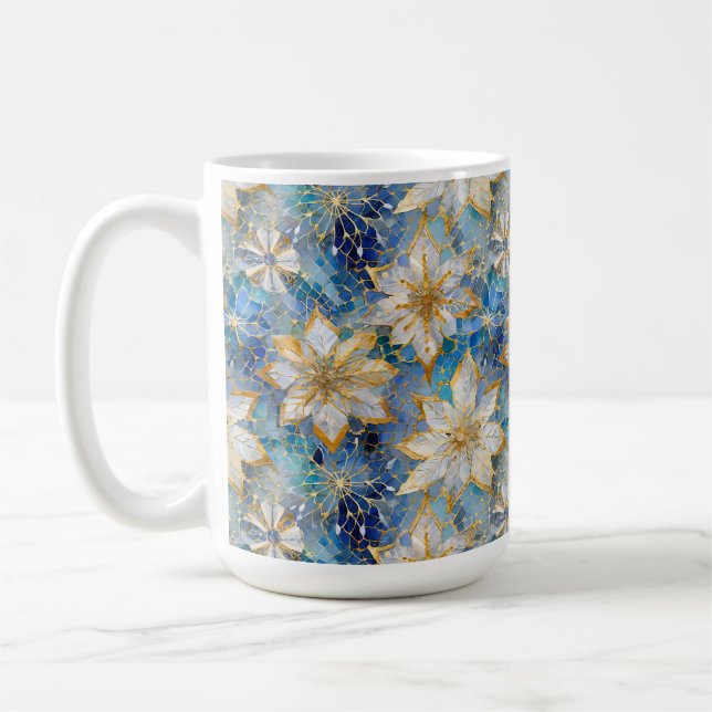 Taza De Café Poinsettias de los Navidades Blue White Gold (Izquierda)