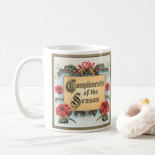 Taza De Café Poinsettias navideñas antiguas en un marco ordenad (Con donut)
