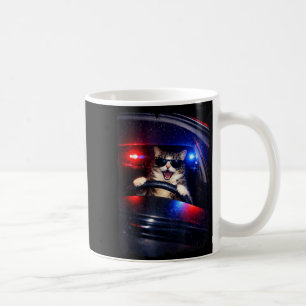 Taza De Café Policía divertida gato loco conduciendo coche meme