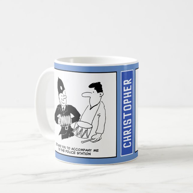 Taza De Café Policía musical del Reino Unido con acordeón. Dive (Anverso izquierdo)