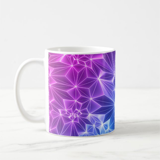 Taza De Café Polígono Neón: Azul Rosa 3D. (Izquierda)