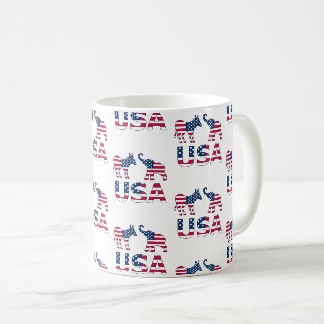 Taza De Café Política de elefantes republicanos en burro demócr (Anverso derecho)