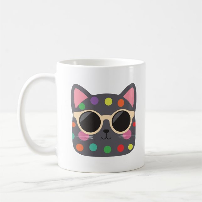 Taza De Café Polka Dot Cat with Sunglasses Mug | Cute Quirky  (Izquierda)