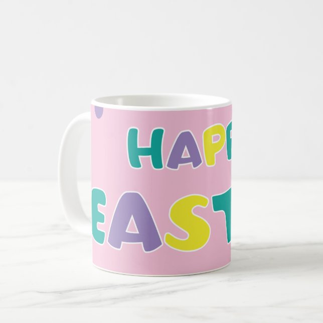 Taza De Café Polka Dots Pastel Pink Happy Easter (Anverso izquierdo)