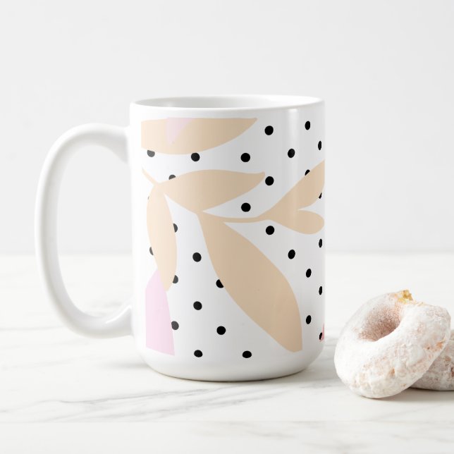 Taza De Café Polka Pattern, 15oz Coffee Mug (Con donut)