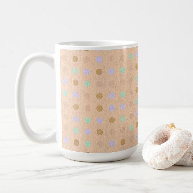 Taza De Café Polka Pattern, 15oz Coffee Mug (Con donut)