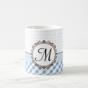 Taza De Café Polkadots azul, controles y rayas con el monograma