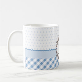 Taza De Café Polkadots azul, controles y rayas con el monograma