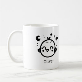 Taza De Café Pollito Alegre - Arte de Línea de Pájaro Kawaii"
