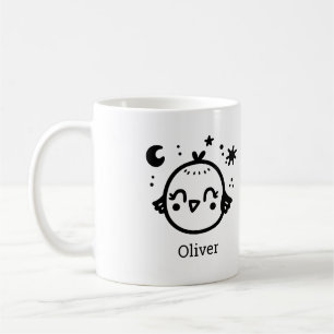 Taza De Café Pollito Alegre - Arte de Línea de Pájaro Kawaii"