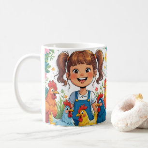 Taza De Café Pollito de Dibujos Animados Adorable, Floral Color