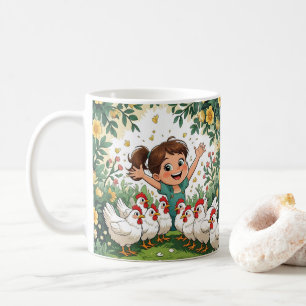Taza De Café Pollito de dibujos animados lindo, floral colorido