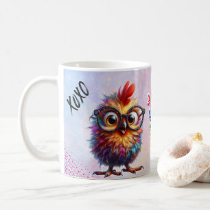 Taza De Café Pollito de dibujos animados lindo, floral colorido