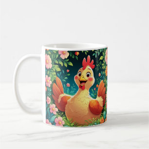 Taza De Café Pollito de dibujos animados lindo, floral colorido