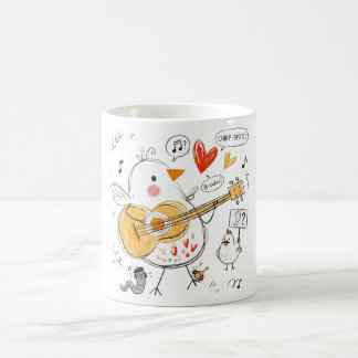 Taza De Café Pollito Musical Adorable Tocando Guitarra Acústica