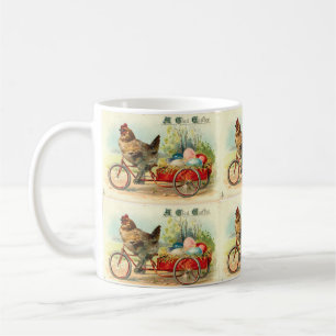 Taza De Café Pollito vintage en bicicleta Pascua