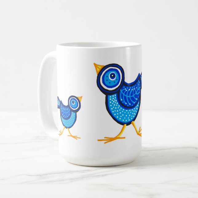Taza De Café Pollitos azules y gallina madre (Anverso izquierdo)