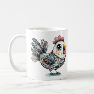 Taza De Café Pollo caprichoso o arte folclórico gallo
