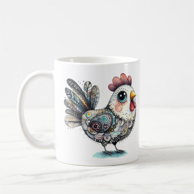 Taza De Café Pollo caprichoso o arte folclórico gallo (Izquierda)