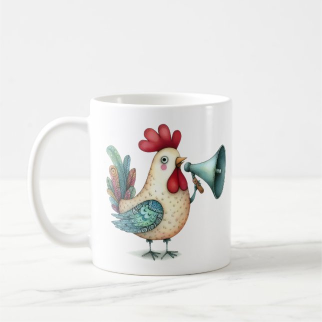 Taza De Café Pollo caprichoso o Ilustracion gallo arte folclóri (Izquierda)