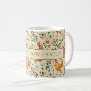Taza De Café Pollo de Campo Rústico Nombre de Familia Granja Co