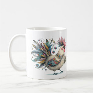 Taza De Café Pollo de fantasía o Ilustracion de arte folclórico