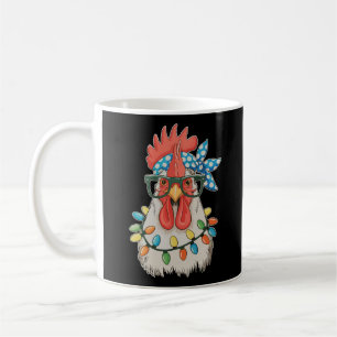 Taza De Café Pollo de Navidad Luces de Navidad Granjero Granja