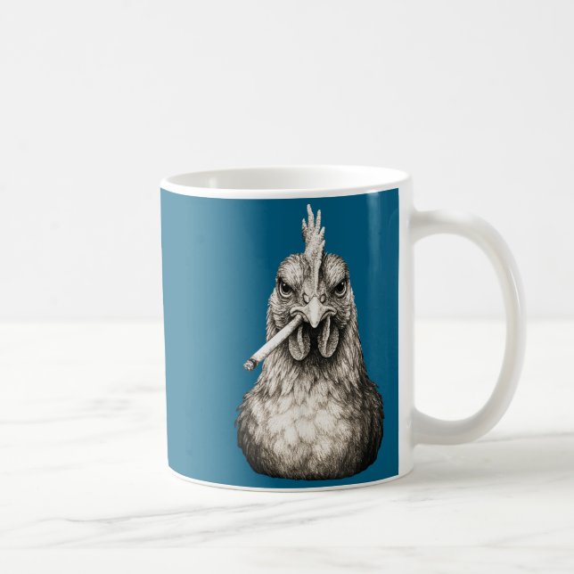 Taza De Café Pollo Divertido Fumando Cigarrillo Meme Granja Gen (Derecha)