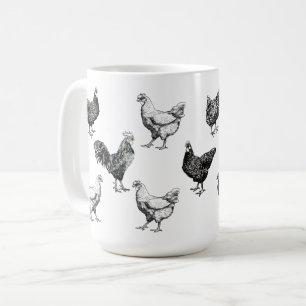 Taza De Café pollo, gallo y gallina